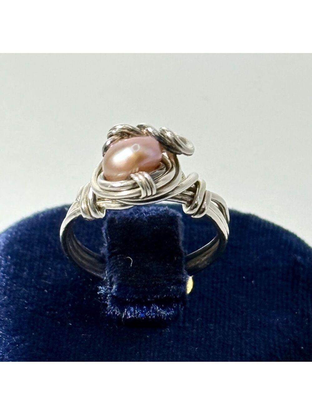 Handmade Sterling Silver 925 Wire Wrapped Pink Freshwater Pearl Ring, size 6.5